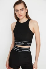 Trendyol X Sagaza Studio Black Shiny Elastic Részletes kötött Bustier