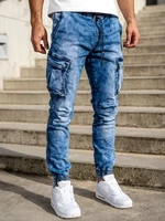 Tmavomodré pánske cargo riflové jogger nohavice Bolf TF050