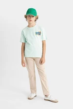 DEFACTO Boy's Straight Leg Elastic Waist Pocket Beige Gabardine School Trousers