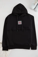 Trendyol Black Regular Cut Label and Stitch Detailed Hooded Sweatshirt