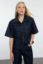 Trendyol Dark Blue Short Sleeve Denim Shirt