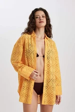 DEFACTO Fall in Love Cotton Yellow Beach Shirt