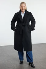 Trendyol Curve Black Regular Fit Wide Collar Detailed Long Wool Blend Cashew Coat