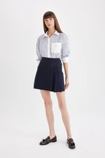 DEFACTO Normal Waist Pleated Basic Plain Navy Blue Classic Mini Skirt