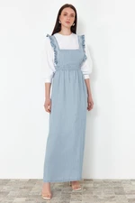 Trendyol Light Blue Straps Ruffle Detailed Maxi Denim Dress