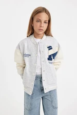 DEFACTO Girls Printed College Collar Bomber Cardigan with Soft Fur Inside