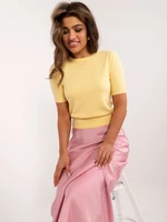 Yellow Classic Women's Short Sleeve Sweater