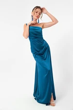 Lafaba Women's Petrol One-Shoulder Satin Evening Dress & Prom Dress