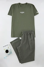 Trendyol Men's Khaki Regular Fit Printed Knitted Plus Size Pajama Set