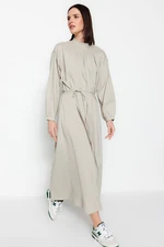 Trendyol Gray Belted Gathered Detailed Wide Fit Woven Dress