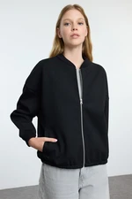 Trendyol Black Zippered Oversize/Wide Fit Knitted Sweatshirt