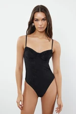 Trendyol Black V-Neck Tie-Up Regular Swimsuit