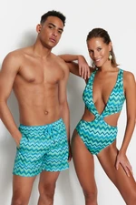 Trendyol Geometric Patterned Deep Low-cut High Leg Regular Swimsuit