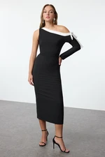 Trendyol Black-White Woven Bow Detailed Elegant Evening Dress