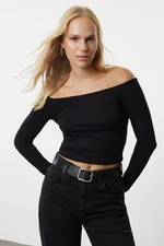 Trendyol Black Plain Carmen Collar Fitted Stretchy Knitted Blouse