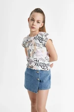 DEFACTO Girls Crew Neck Patterned Short Sleeve Crop T-Shirt