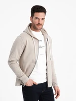 Ombre BASIC men's unbuttoned hooded sweatshirt - light beige