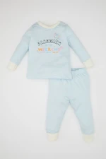 DEFACTO Baby Girl Pajama Set Cotton Slogan Printed Long Sleeve Top Long Bottom