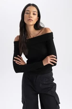 DEFACTO Slim Fit Off Shoulder Ribbed Camisole Long Sleeve T-Shirt