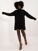 Black knitted dress with long sleeves