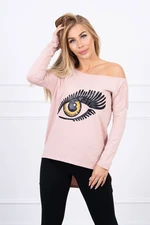 Printed blouse with a long back in dark powder pink