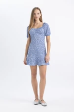 DEFACTO Cool A-Line Patterned Wrinkled Short Sleeve Mini Dress