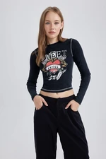 DEFACTO Cool Fitted Printed Ribbed Camisole Long Sleeve T-Shirt