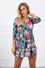 Floral dress with waist tie black