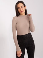 Dark beige basic ribbed blouse made of BASIC FEEL GOOD cotton