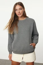 Trendyol Dark Anthracite Oversize/Wide Fit Pocketed Thick Crew Neck Knitted Sweatshirt