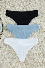 Trendyol Black-White-Blue 3-Pack Seamless/Seamless Thong Knitted Panties