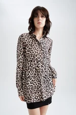 DEFACTO Loose Fit Leopard Patterned Long Sleeve Shirt Tunic