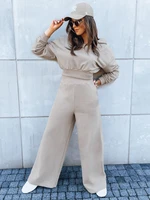 Women's set of wide trousers and sweatshirt MINALIA beige Dstreet