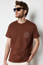 Trendyol Brown Regular/Regular Fit Logo Printed 100% Cotton Short Sleeve T-Shirt