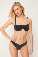 Trendyol Silvery Regular Bikini Set with Black Balconette Accessory