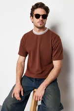 Trendyol Limited Edition Brown Relaxed Knitwear Banded Textured Pique T-Shirt