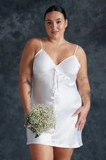 Trendyol Curve White Mini Satin Woven Bridal Nightgown