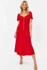 Trendyol Red Fitted Knitted Sling Stylish Evening Dress