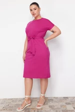 Trendyol Curve Fuchsia Belted Crew Neck Knitted Dress