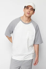 Trendyol Gray Oversize Pocket Color Block 100% Cotton T-Shirt