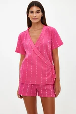 Trendyol Fuchsia Striped 100% Cotton Viscose Wide Pattern Shirt-Shorts Woven Pajama Set