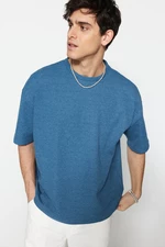 Trendyol Basic Indigo Oversize/Wide Cut Textured Waffle Short Sleeve T-Shirt