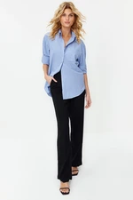 Trendyol Sky Blue Single Pocket Boyfriend Woven Cotton Shirt