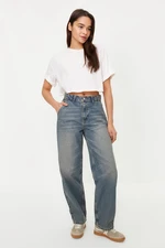 Trendyol Dark Blue Faded Effect Vintage Low Waist Skater Jeans