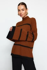 Trendyol Cinnamon Wide Pattern Striped Knitwear Sweater