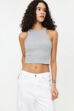 Trendyol Gray Melange Crop Fitted/Body-Fitted Barbell Collar Cotton Flexible Knitted Tank Top