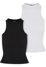 Women's Racer Back Rib Tank Top - 2 Pack Black+White