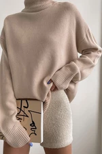 Madmext Mad Girls Beige Turtleneck Sweater