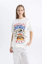 DEFACTO Oversize Fit Mickey & Minnie Licensed Crew Neck Printed Short Sleeve T-Shirt