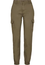 Women's high-waisted cargo trousers olive